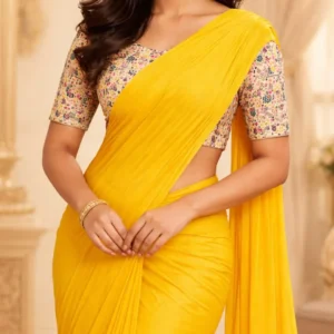 Mustard Yellow Khadi Cotton Saree with Digital Print Blouse