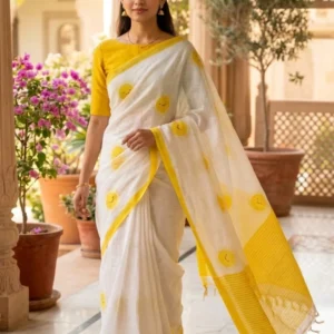 Sunshine Charm Linen Cotton Saree