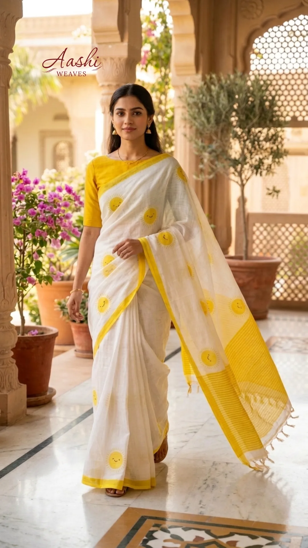 Sunshine Charm Linen Cotton Saree