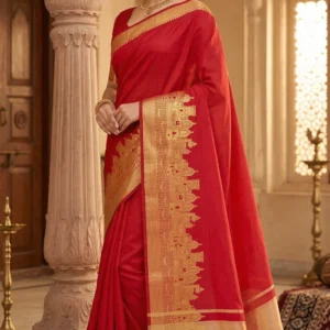 Royal Crimson Crape Silk Saree with Gold Weaving